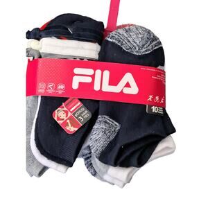 NWT Fila 10 Pairs Comfort Knit Soft Socks Bonus 3 Hair Ties Girls 7 to 10 Shoe